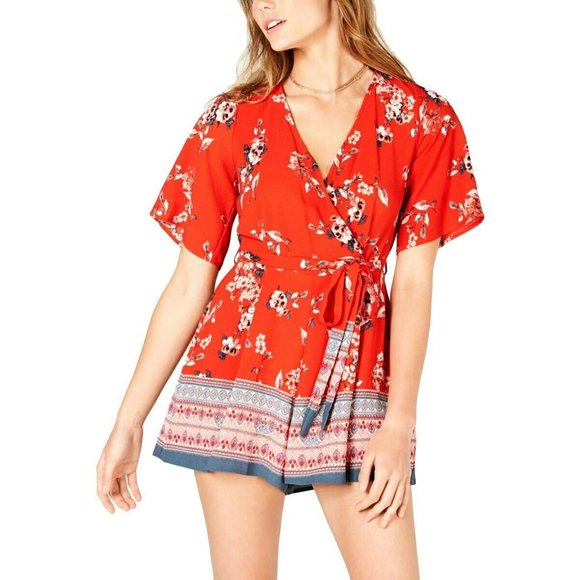 Trixxi Pants - Trixxi sz L Red Floral Printed Romper